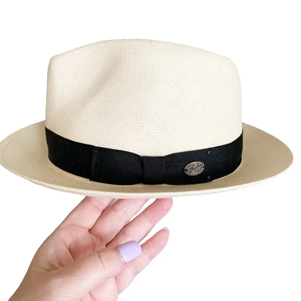 Bailey of Hollywood Guthrie Natural Shantung Straw Fedora Small NWOT - Picture 2 of 8